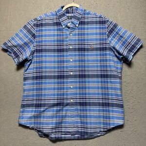 Ralph Lauren Mens Plaid Short Sleeve Button Down Shirt Blue XL Flesh Pon
